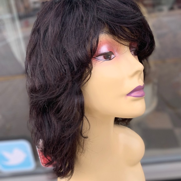 100% human hair Natural Dark Brown Wig main image 8